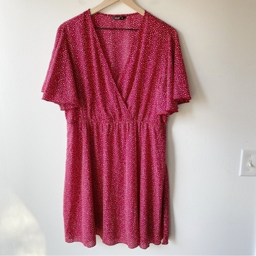 shein curve red dot print v-neck mini dress